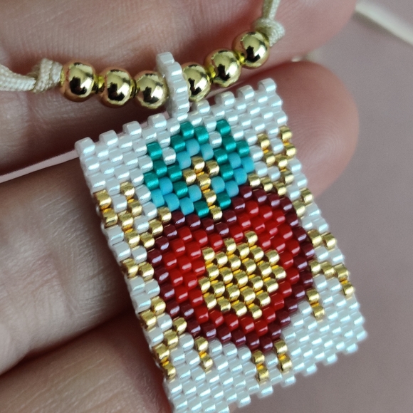Sacred Heart Huichol seed bead necklace - Picture 4 of 4